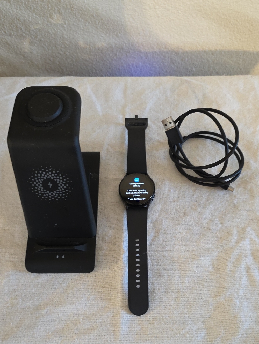 Samsung Black Galaxy 5 Watch with Charging Stand and USB Cable